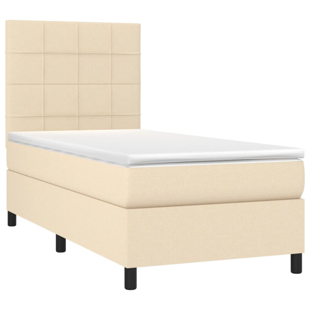 Produktbild för Ramsäng med madrass gräddvit 90x200 cm tyg