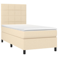 Produktbild för Ramsäng med madrass gräddvit 90x200 cm tyg