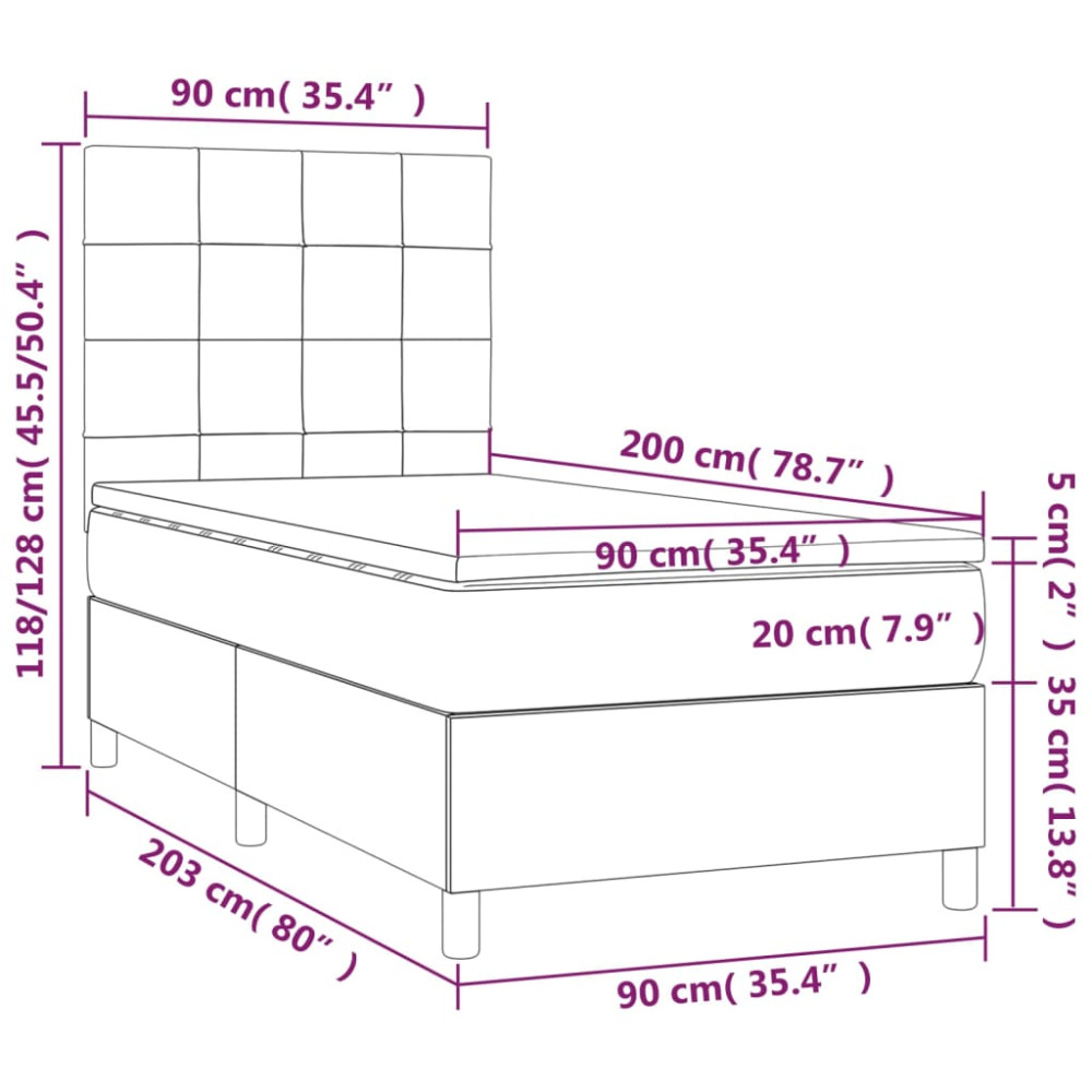 Produktbild för Ramsäng med madrass gräddvit 90x200 cm tyg