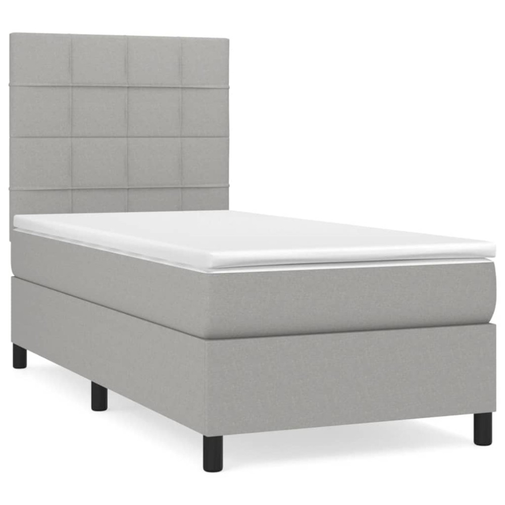 Produktbild för Ramsäng med madrass ljusgrå 100x200 cm tyg