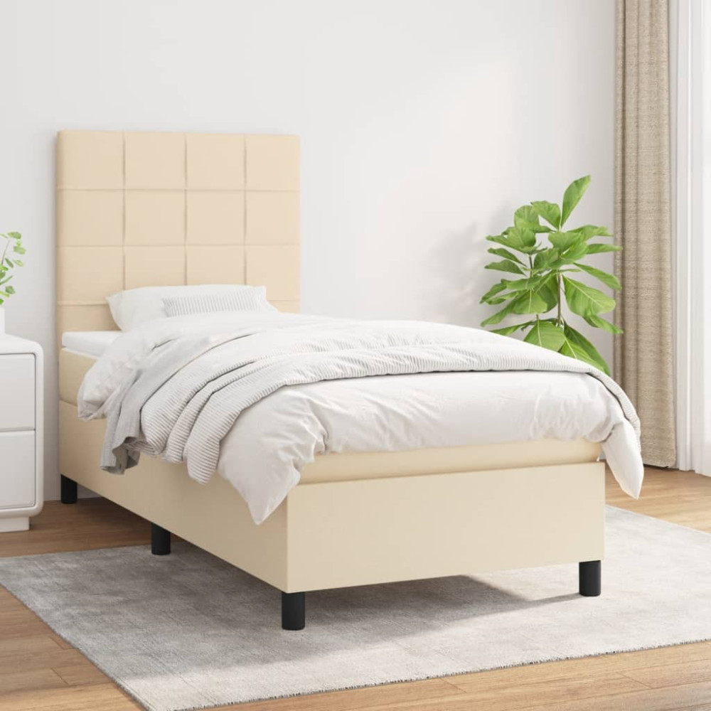 Produktbild för Ramsäng med madrass gräddvit 100x200 cm tyg