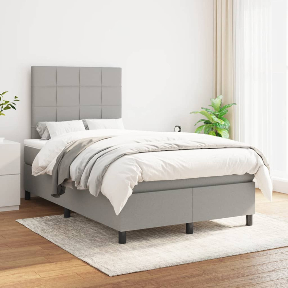 Produktbild för Ramsäng med madrass ljusgrå 120x200 cm tyg