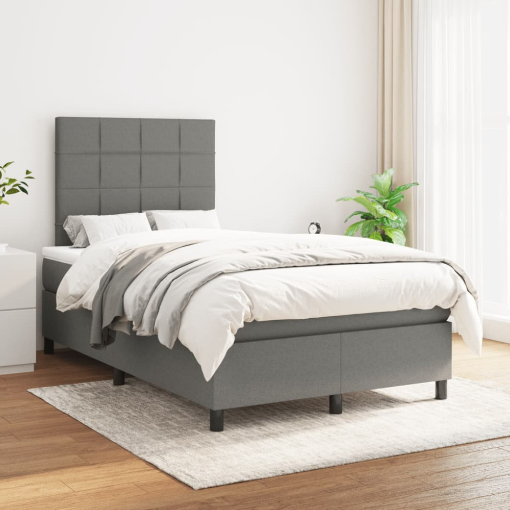 Produktbild för Ramsäng med madrass mörkgrå 120x200 cm tyg