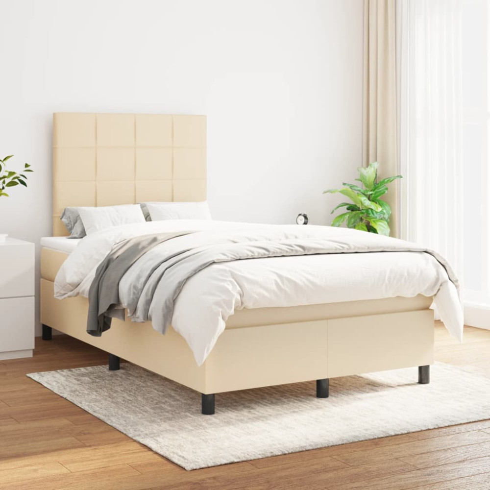 Produktbild för Ramsäng med madrass gräddvit 120x200 cm tyg