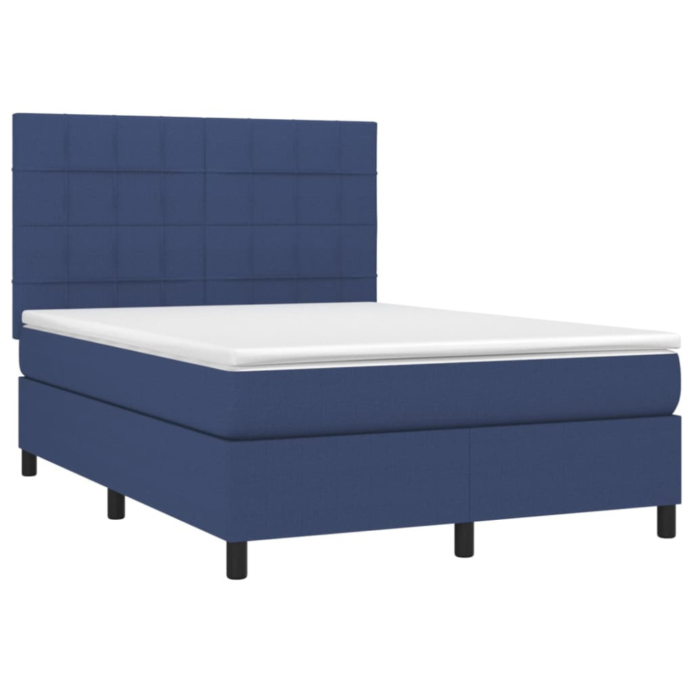 Produktbild för Ramsäng med madrass blå 140x190 cm tyg