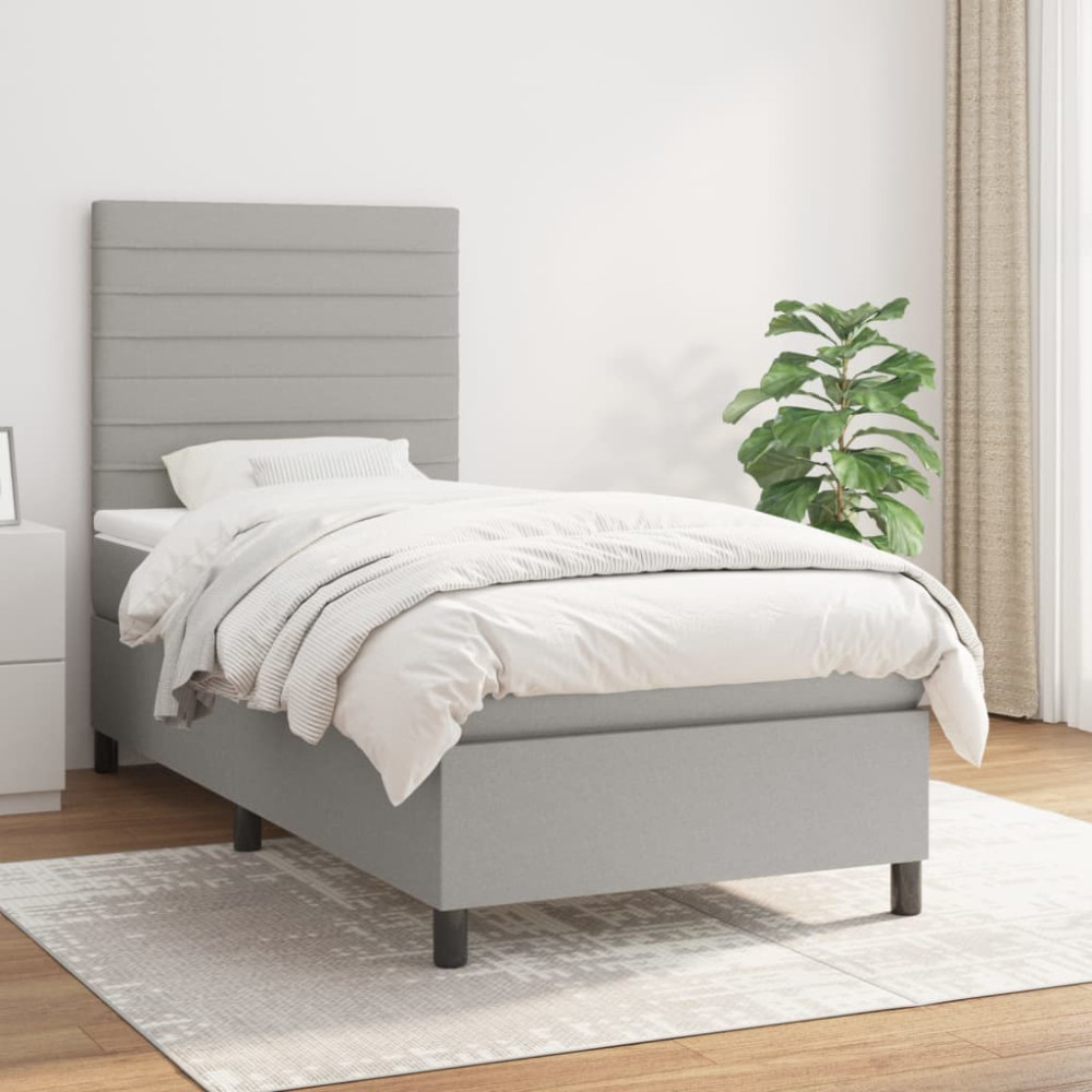 Produktbild för Ramsäng med madrass ljusgrå 90x190 cm tyg