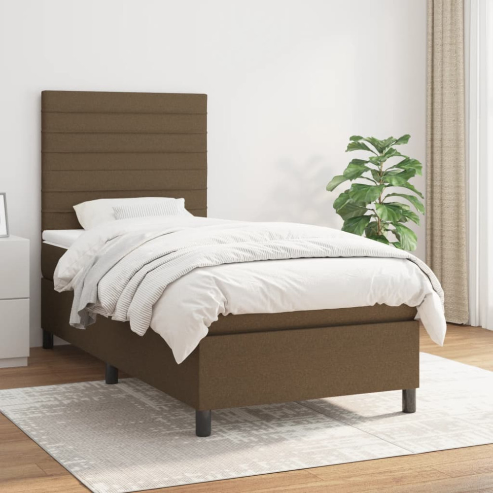 Produktbild för Ramsäng med madrass mörkbrun 90x190 cm tyg