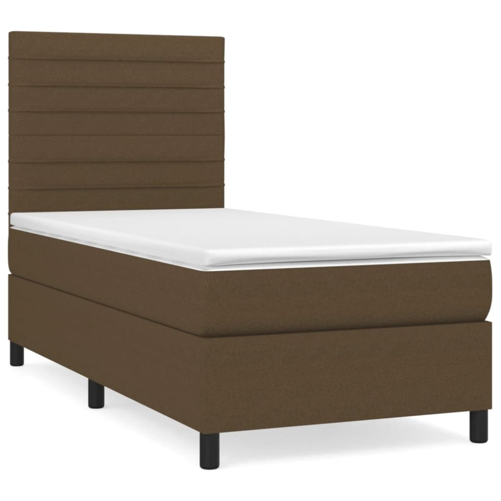 Produktbild för Ramsäng med madrass mörkbrun 90x190 cm tyg