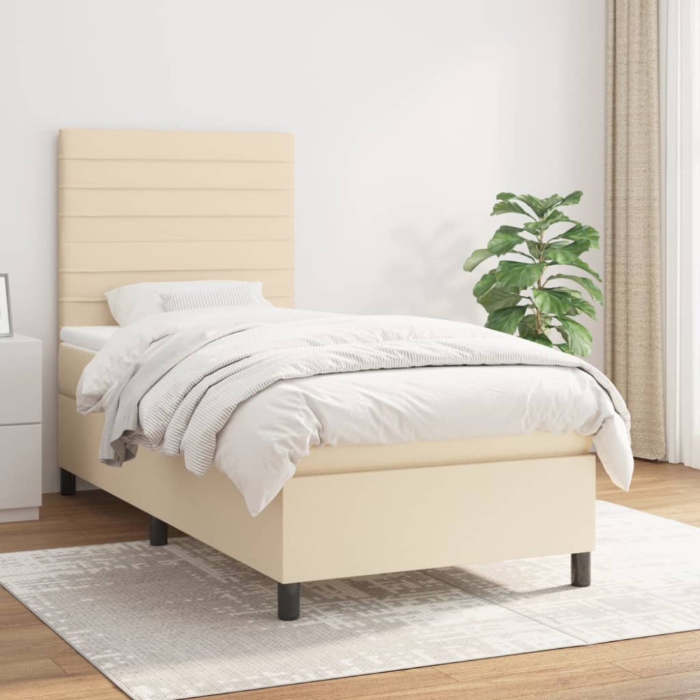 Produktbild för Ramsäng med madrass gräddvit 90x190 cm tyg
