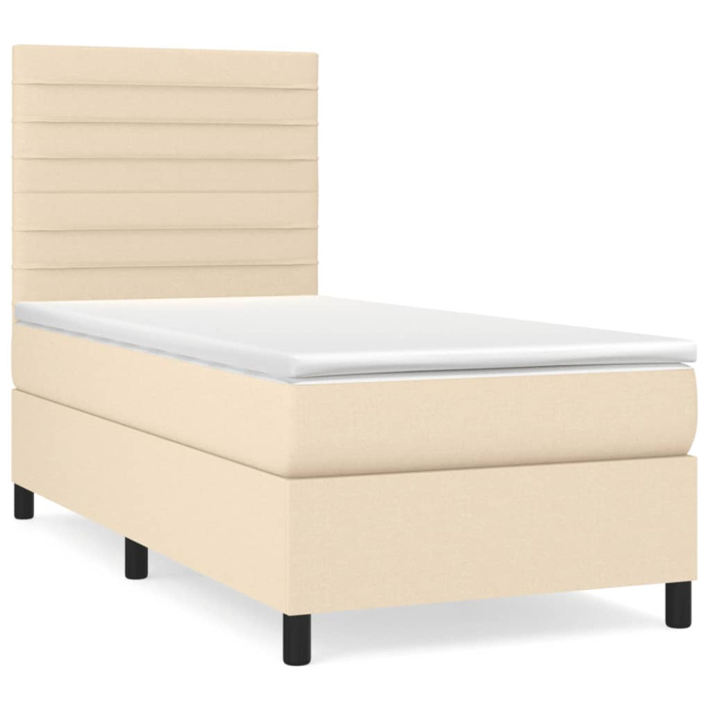 Produktbild för Ramsäng med madrass gräddvit 90x190 cm tyg
