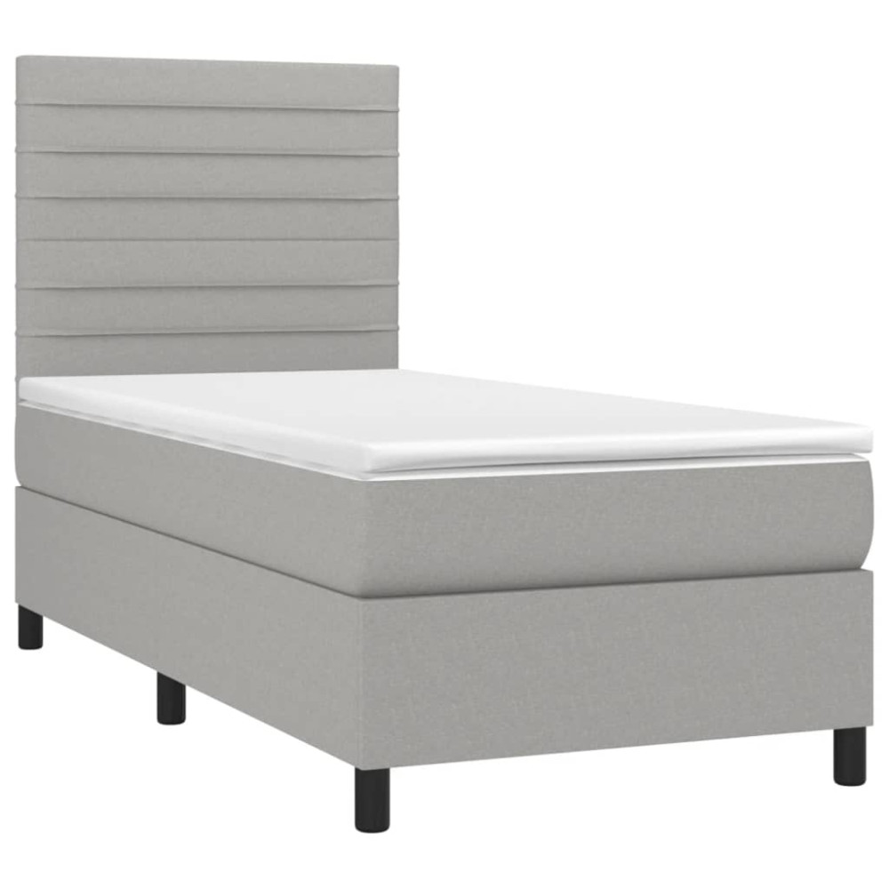 Produktbild för Ramsäng med madrass ljusgrå 90x200 cm tyg