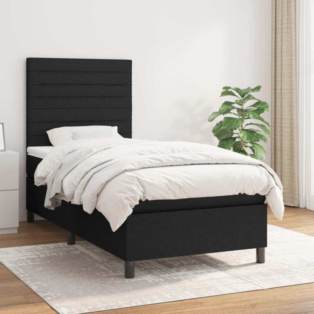 Produktbild för Ramsäng med madrass svart 100x200 cm tyg