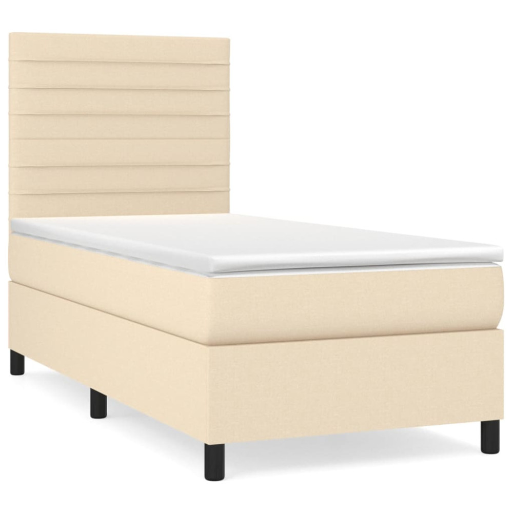 Produktbild för Ramsäng med madrass gräddvit 100x200 cm tyg