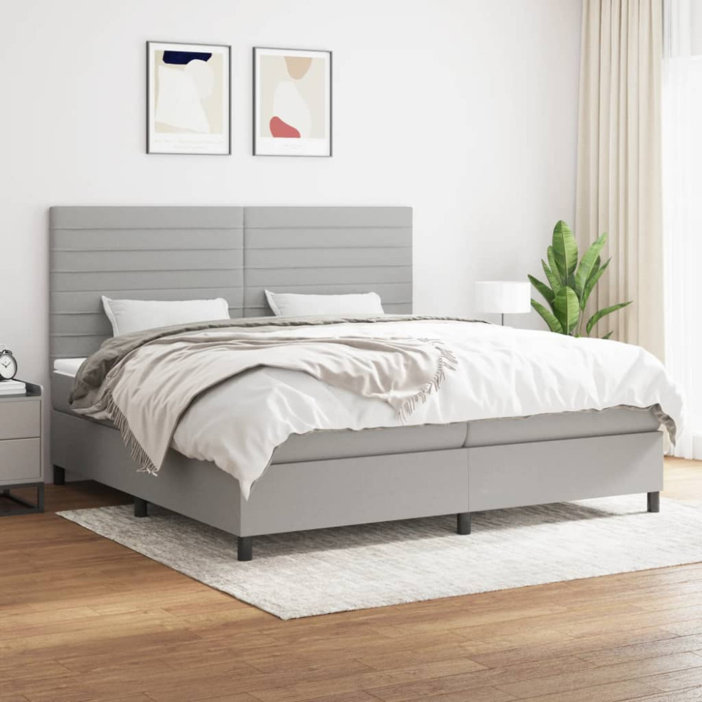 Produktbild för Ramsäng med madrass ljusgrå 200x200 cm tyg
