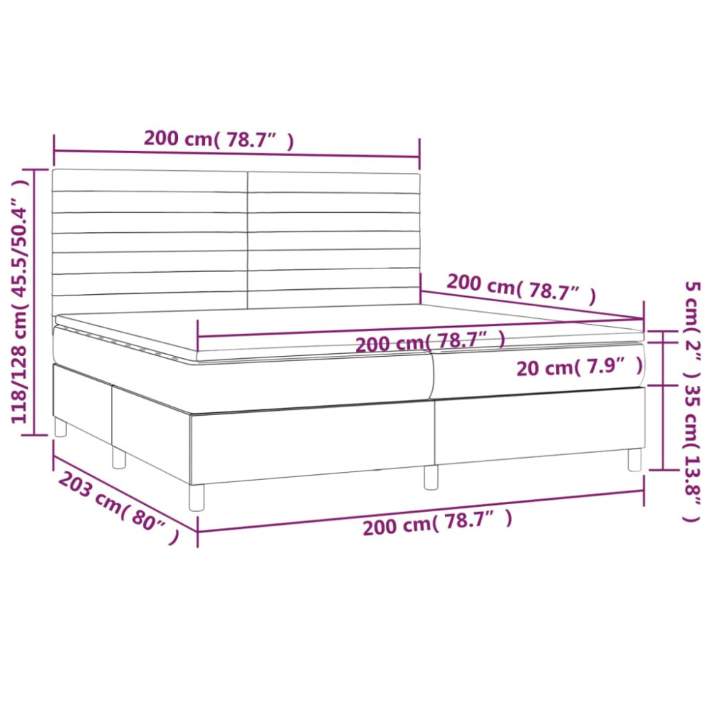 Produktbild för Ramsäng med madrass mörkgrå 200x200 cm tyg