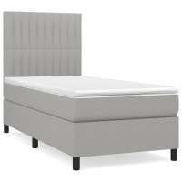 Produktbild för Ramsäng med madrass ljusgrå 90x190 cm tyg