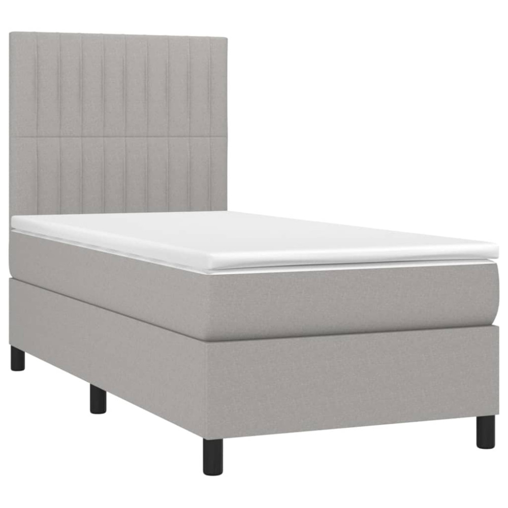 Produktbild för Ramsäng med madrass ljusgrå 90x200 cm tyg