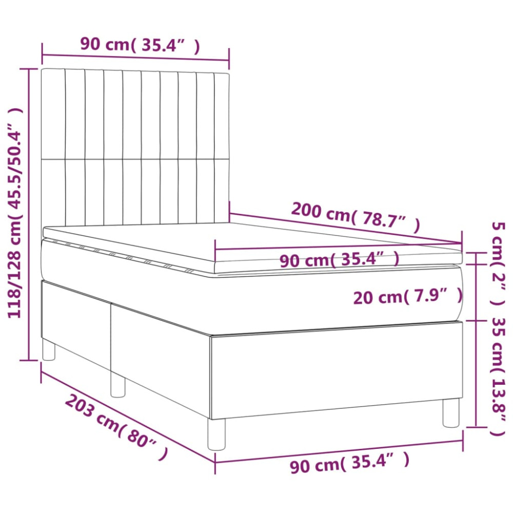 Produktbild för Ramsäng med madrass mörkgrå 90x200 cm tyg