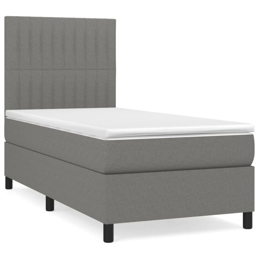 Produktbild för Ramsäng med madrass mörkgrå 100x200 cm tyg