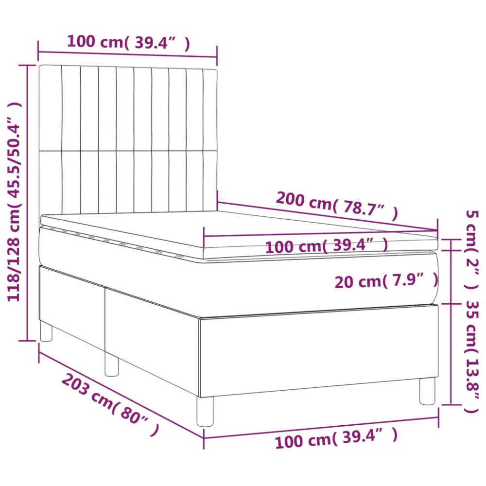 Produktbild för Ramsäng med madrass mörkgrå 100x200 cm tyg