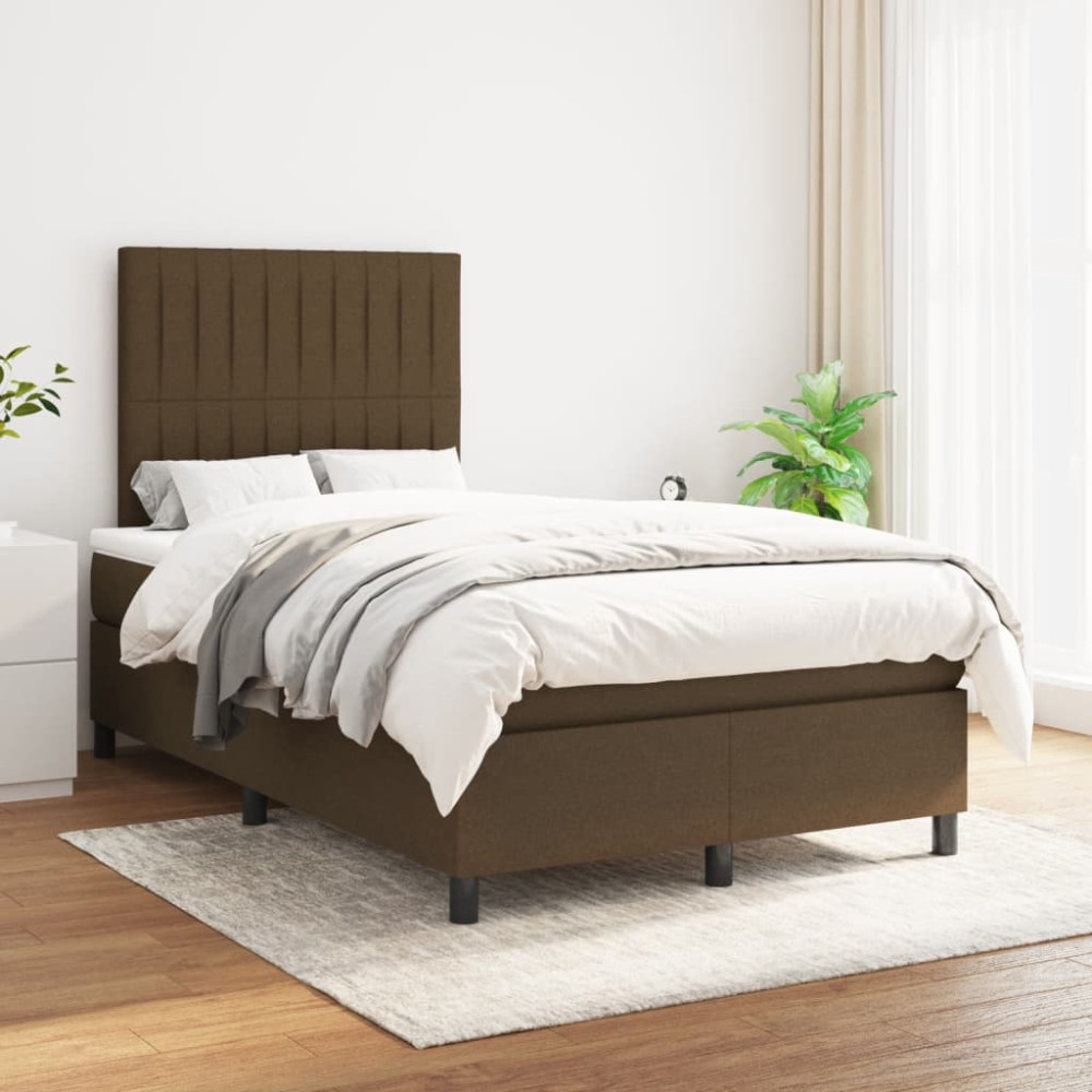 Produktbild för Ramsäng med madrass mörkbrun 120x200 cm tyg