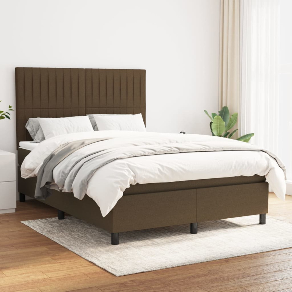 Produktbild för Ramsäng med madrass mörkbrun 140x200 cm tyg