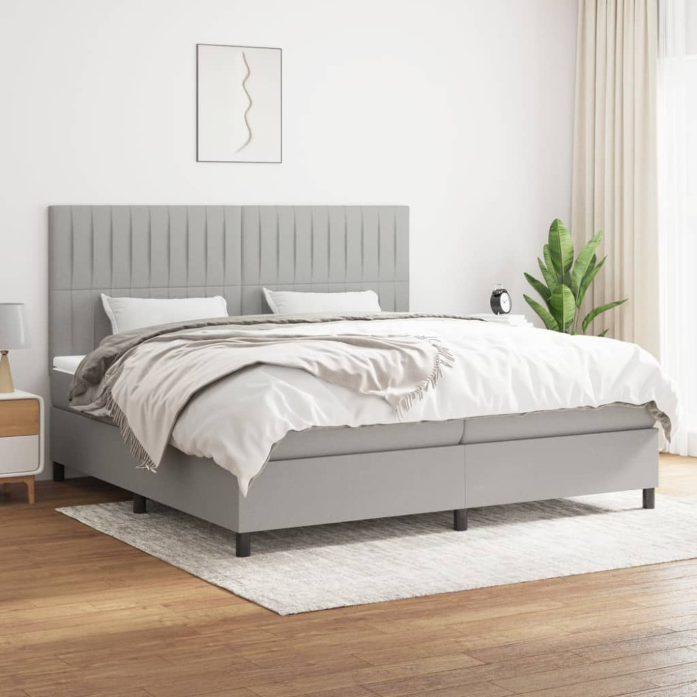 Produktbild för Ramsäng med madrass ljusgrå 200x200 cm tyg