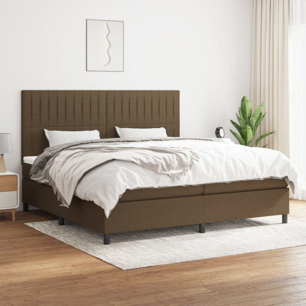 Produktbild för Ramsäng med madrass mörkbrun 200x200 cm tyg