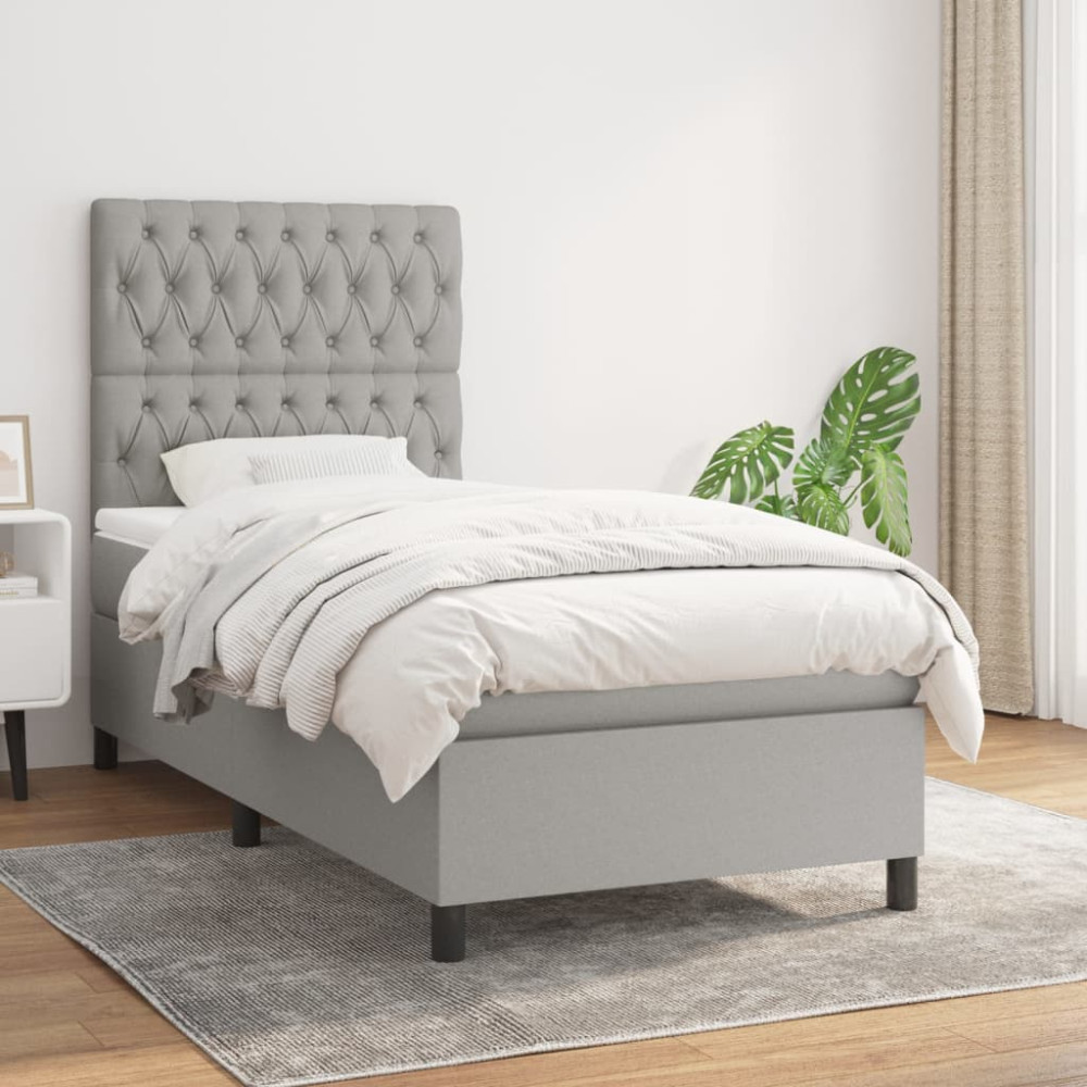 Produktbild för Ramsäng med madrass ljusgrå 90x200 cm tyg