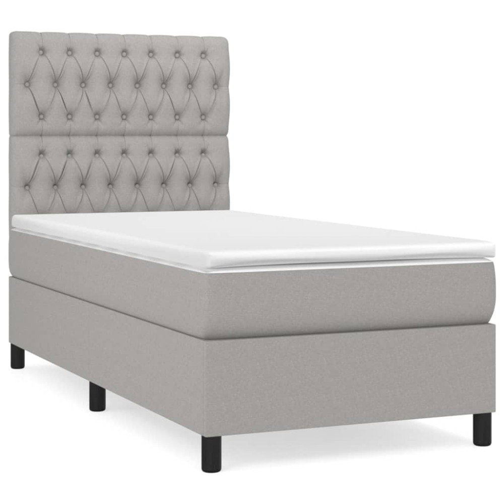 Produktbild för Ramsäng med madrass ljusgrå 90x200 cm tyg