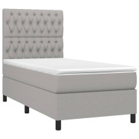 Produktbild för Ramsäng med madrass ljusgrå 90x200 cm tyg