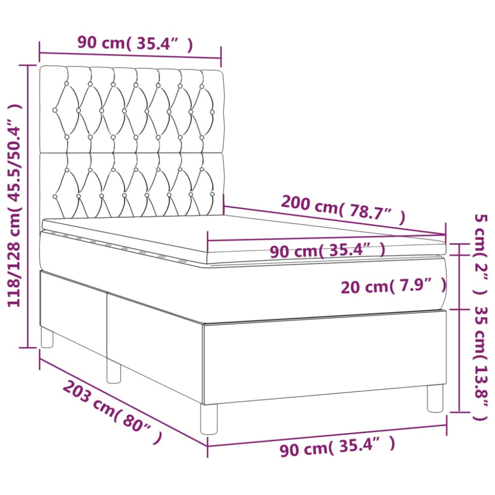 Produktbild för Ramsäng med madrass ljusgrå 90x200 cm tyg