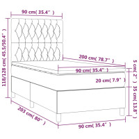 Produktbild för Ramsäng med madrass ljusgrå 90x200 cm tyg