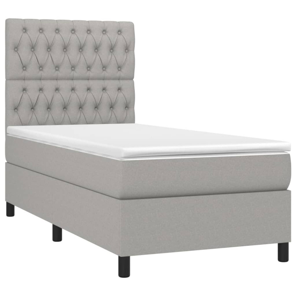 Produktbild för Ramsäng med madrass ljusgrå 100x200 cm tyg