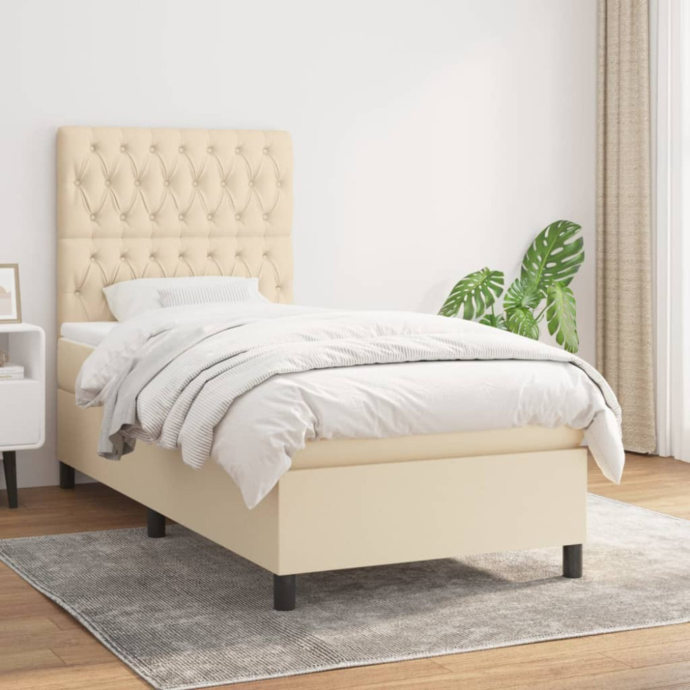 Produktbild för Ramsäng med madrass gräddvit 100x200 cm tyg