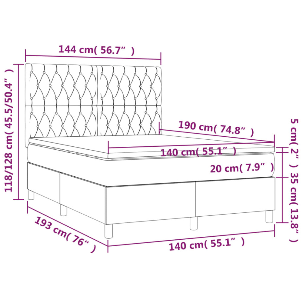 Produktbild för Ramsäng med madrass ljusgrå 140x190 cm tyg