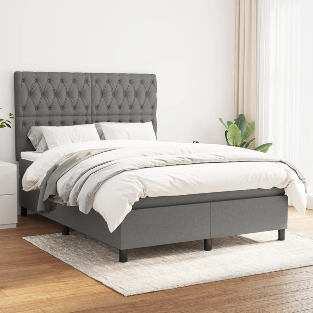 Produktbild för Ramsäng med madrass mörkgrå 140x190 cm tyg