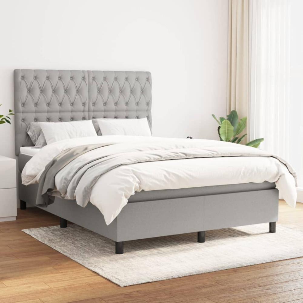 Produktbild för Ramsäng med madrass ljusgrå 140x200 cm tyg