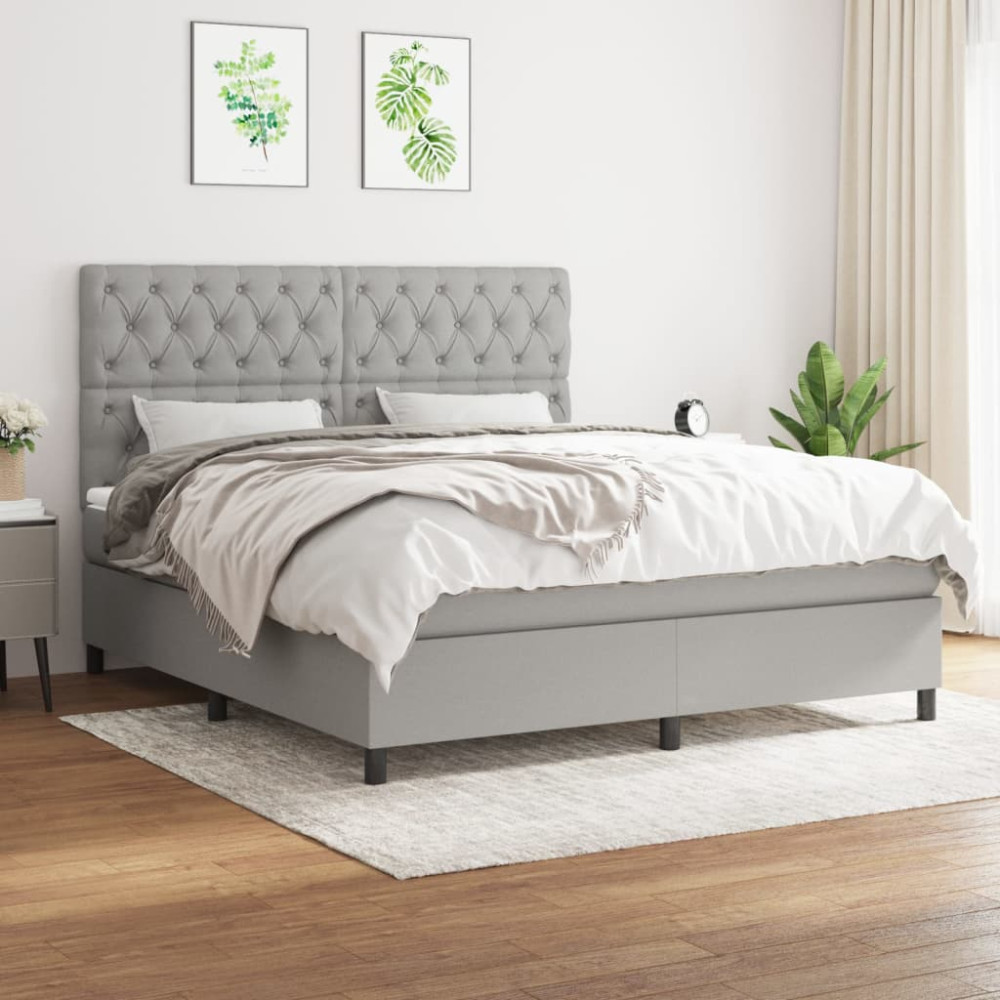 Produktbild för Ramsäng med madrass ljusgrå 160x200 cm tyg