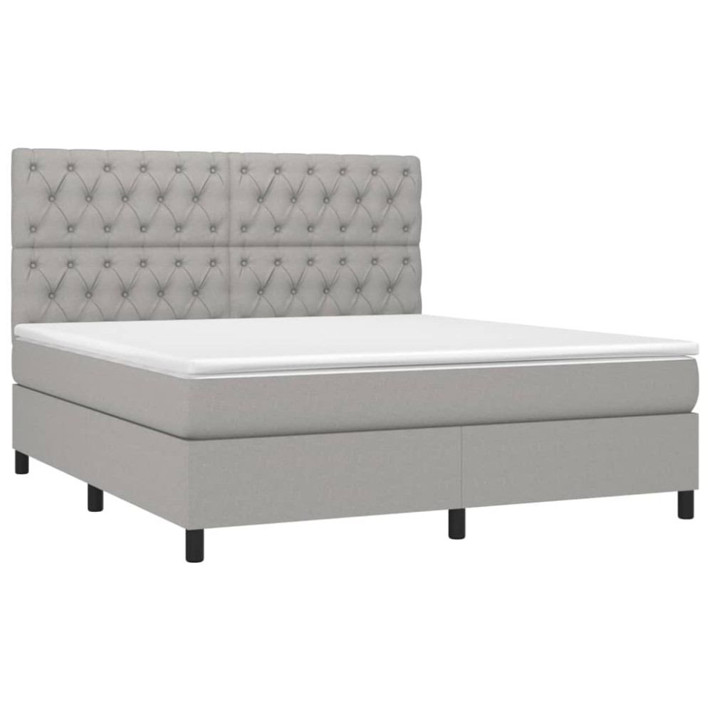 Produktbild för Ramsäng med madrass ljusgrå 160x200 cm tyg