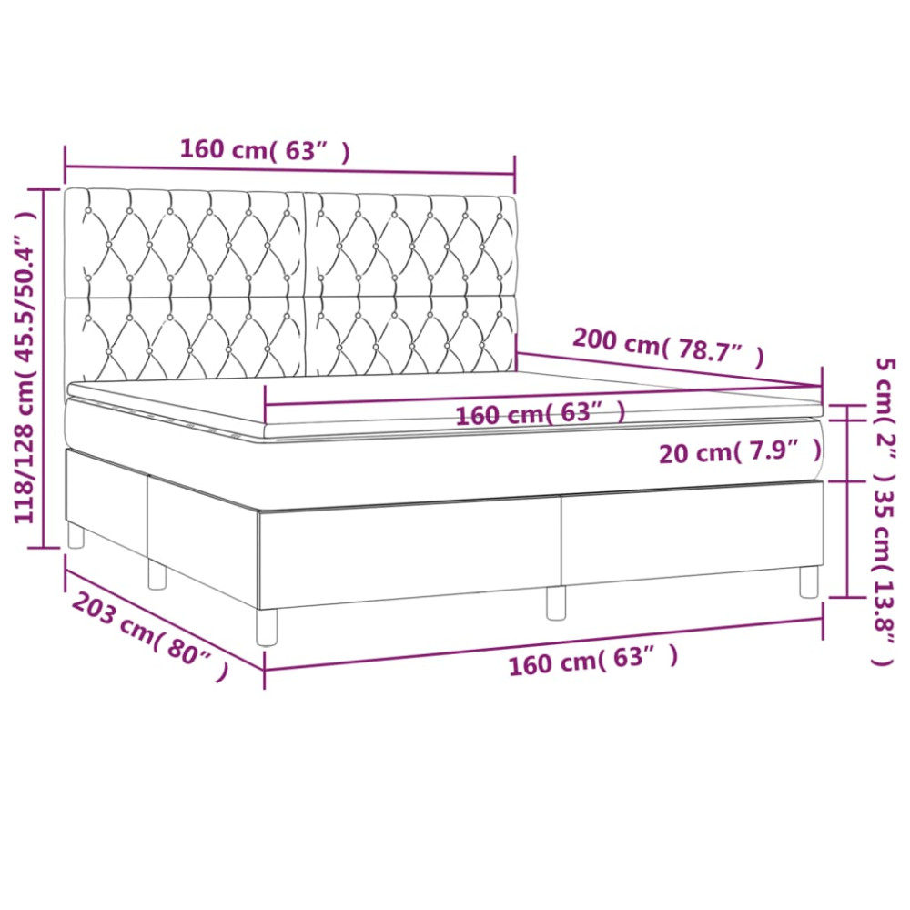 Produktbild för Ramsäng med madrass ljusgrå 160x200 cm tyg