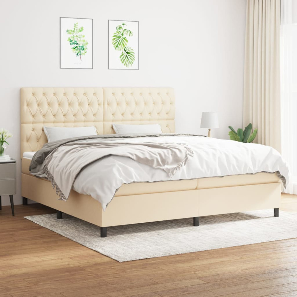 Produktbild för Ramsäng med madrass gräddvit 200x200 cm tyg