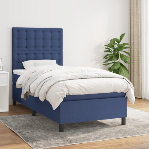 vidaXL Ramsäng med madrass blå 90x200 cm tyg