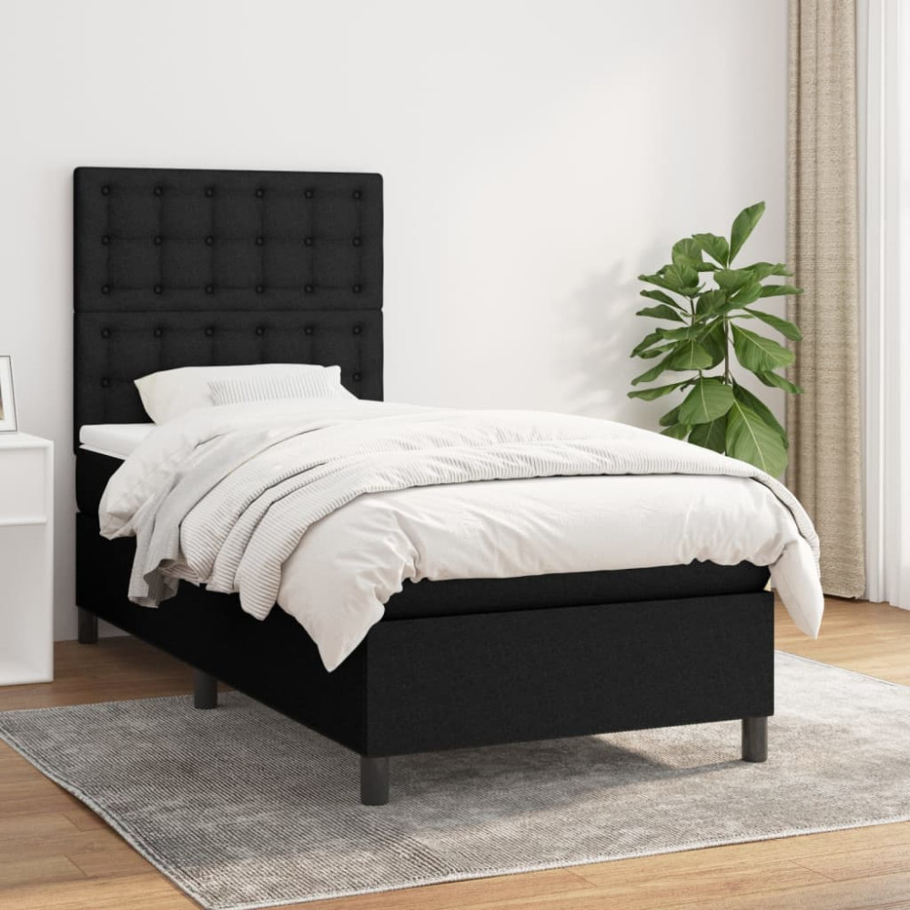 Produktbild för Ramsäng med madrass svart 100x200 cm tyg