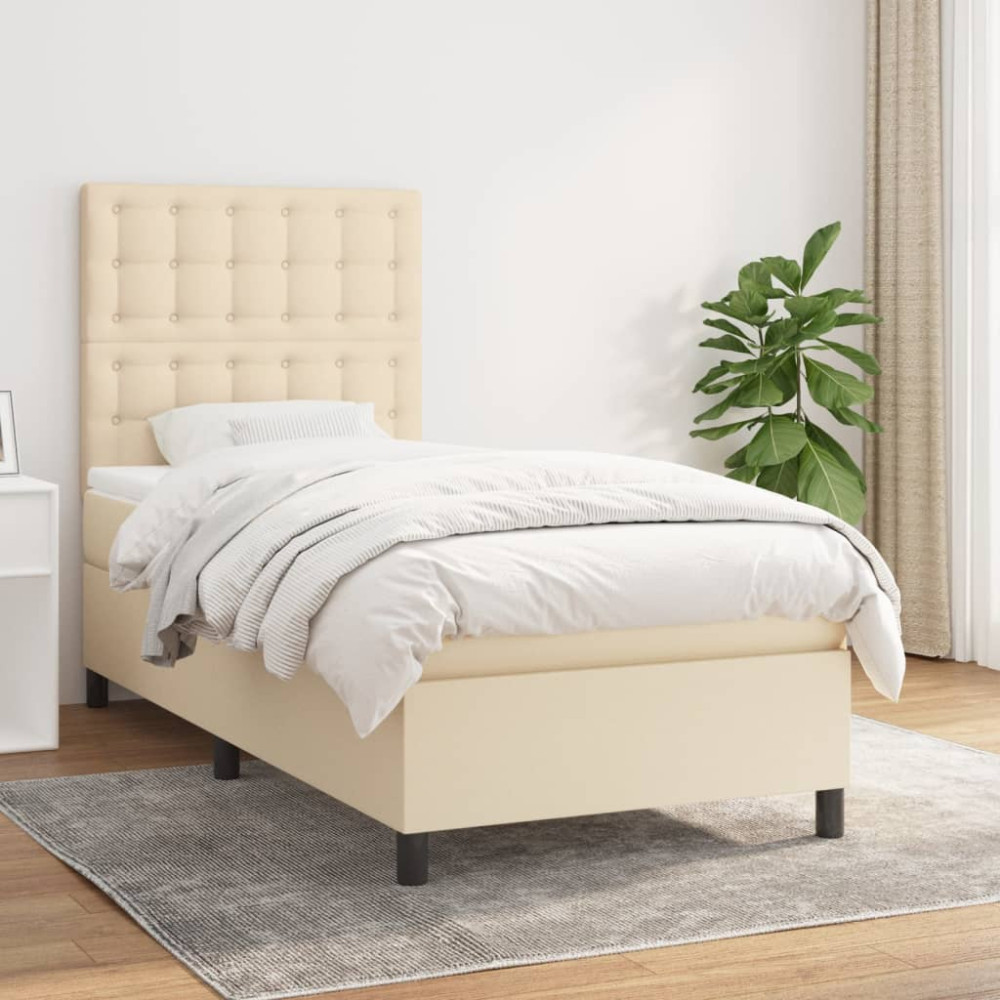 Produktbild för Ramsäng med madrass gräddvit 100x200 cm tyg