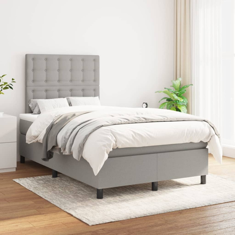 Produktbild för Ramsäng med madrass ljusgrå 120x200 cm tyg