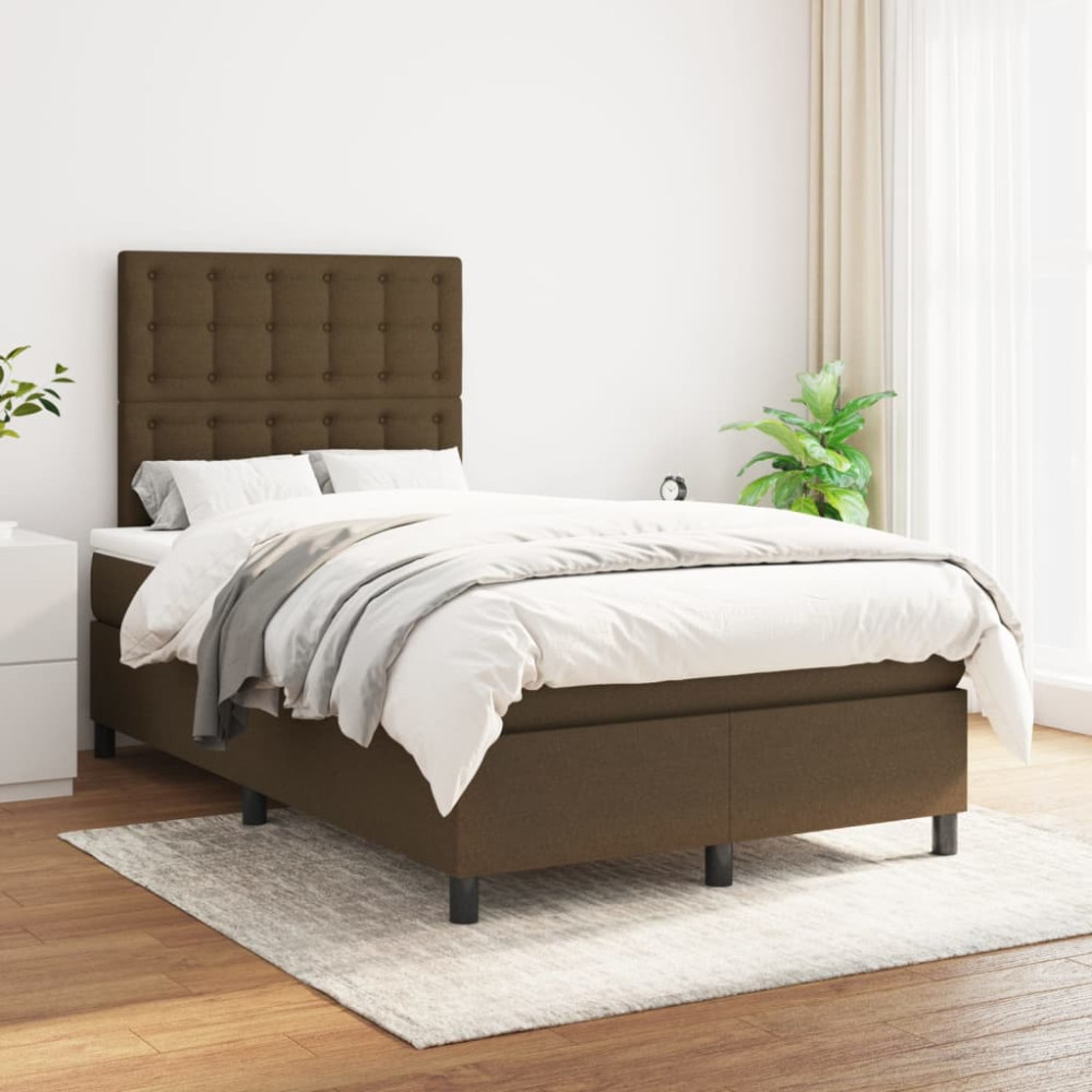 Produktbild för Ramsäng med madrass mörkbrun 120x200 cm tyg
