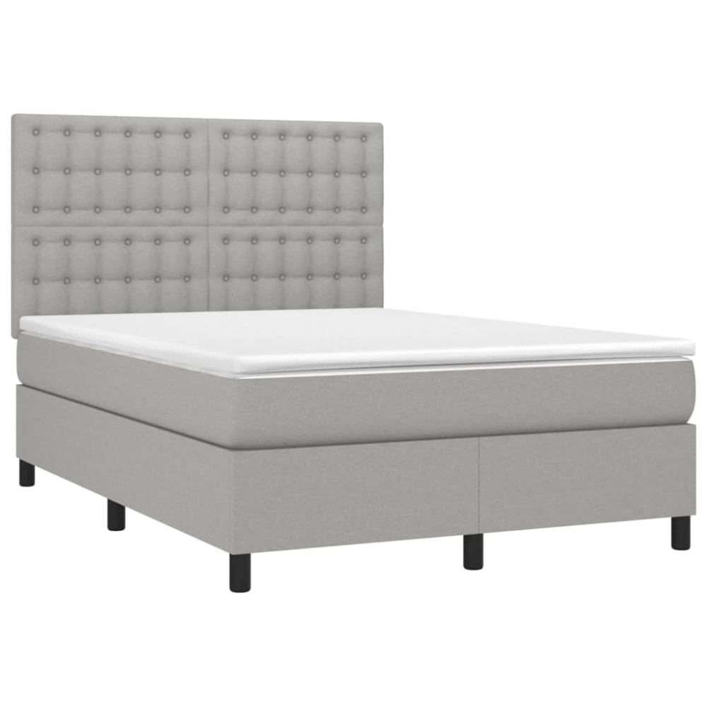 Produktbild för Ramsäng med madrass ljusgrå 140x190 cm tyg
