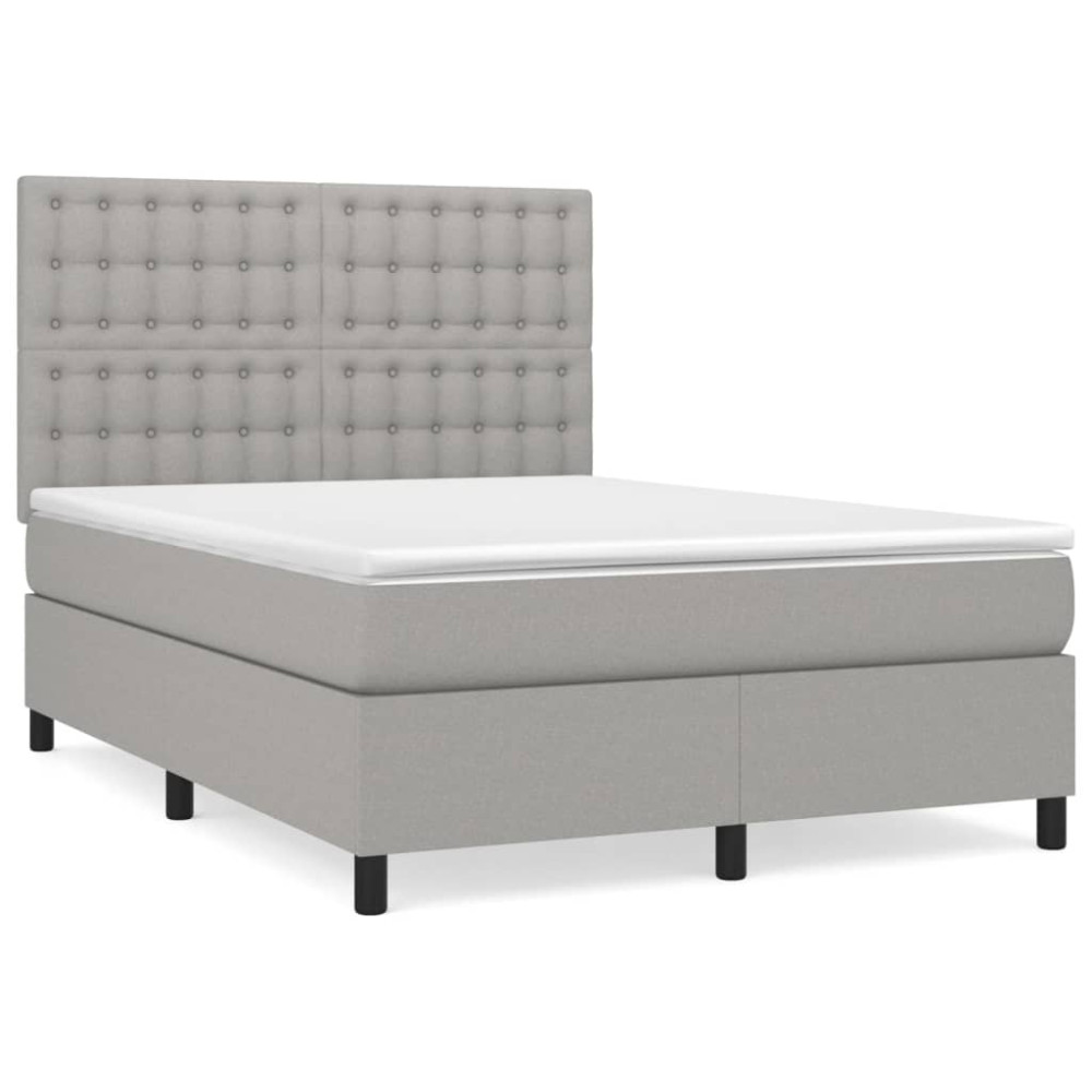 Produktbild för Ramsäng med madrass ljusgrå 140x200 cm tyg