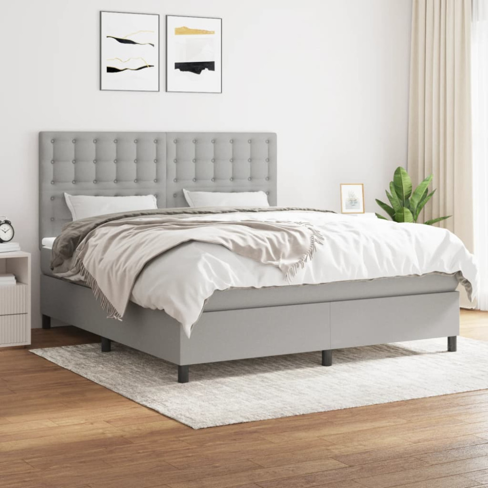 Produktbild för Ramsäng med madrass ljusgrå 160x200 cm tyg